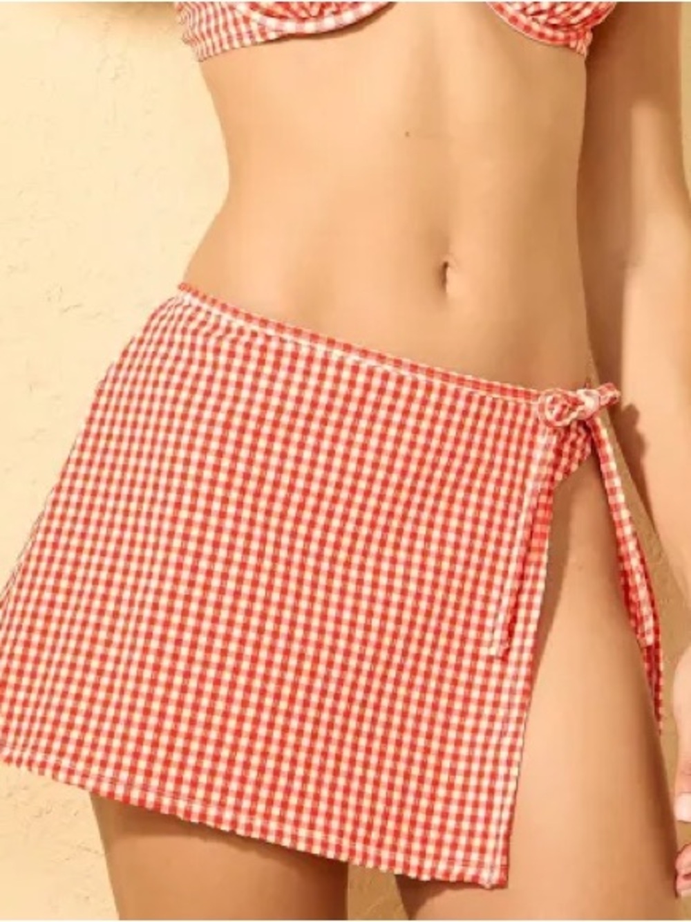 Shade and Shore Red Gingham Wrap Mini Skirt Cover Up - Picture 2 of 4